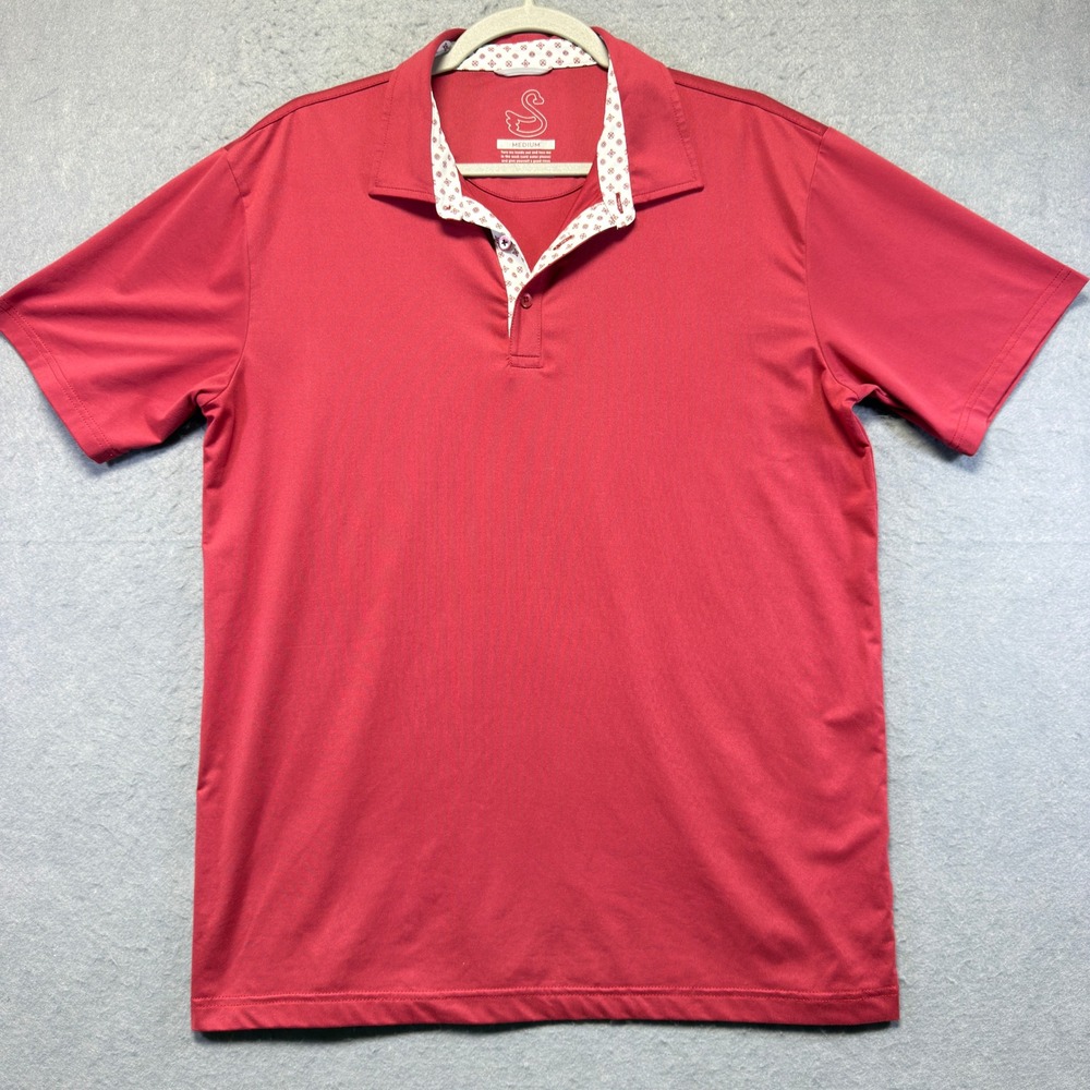 Swannies Mens Golf Polo Shirt Red Short Sleeve Performance Size Medium